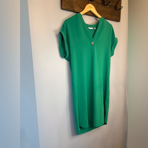 Reitmans Green Tunic Dress with Mandarin Collar and Cap Sleeves size XS - Picture 8 of 14